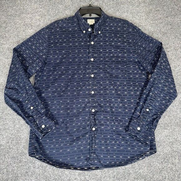 J.Crew Shirt Mens L Blue Geometric Woven Long Sleeve Button Down Pocket Adult - Picture 1 of 6